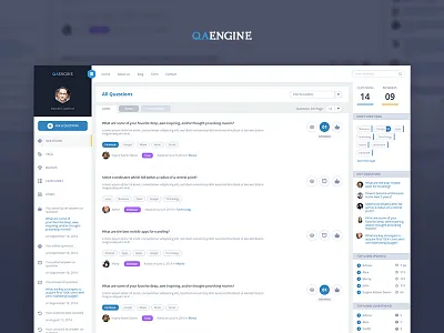 QA Engine blue categories clean dashboard dashboard design deshboard qa qa engine questions votes