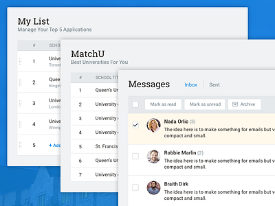 Dashboard components admin clean dashboard flat inbox interface list messages panel simple table