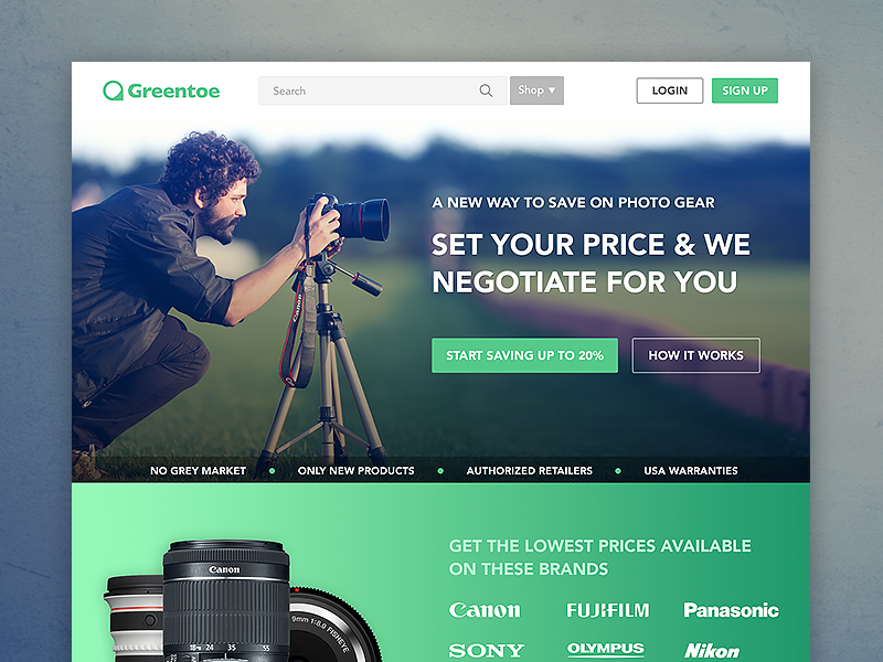 Photography Landing Page design homepage landing mobile photography responsive shop ui ux website