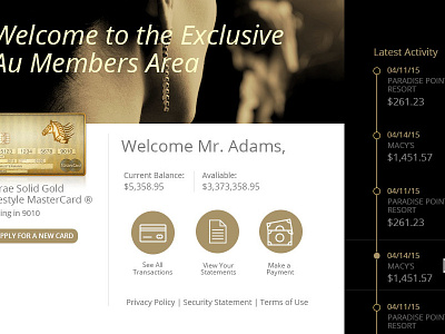 Members Area bank credit card transaction ui