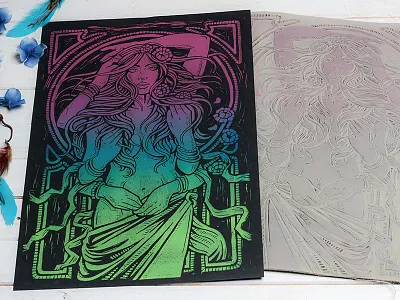 Dame Terres Electrique - Psychedelic Blend Block Print art art nouveau block print dame terres electrique design illustration linocut linoprint psychedelic