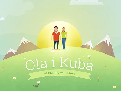 Wedding website cartoon church couple illustration landing moon one page wedding