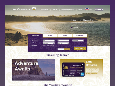 Air Grandeur Home Page airline airplane royal ui ux website