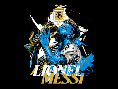 LIONEL MESSI WORLD CUP CHAMPIONS QATAR 2022 T-SHIRT ILLUSTRATION barcelona branding champions design esportlogo esports football player gaminglogo goat illustration lionel messi mascot mascot logo paris saint germain qatar 2002 soccer world champions world cup