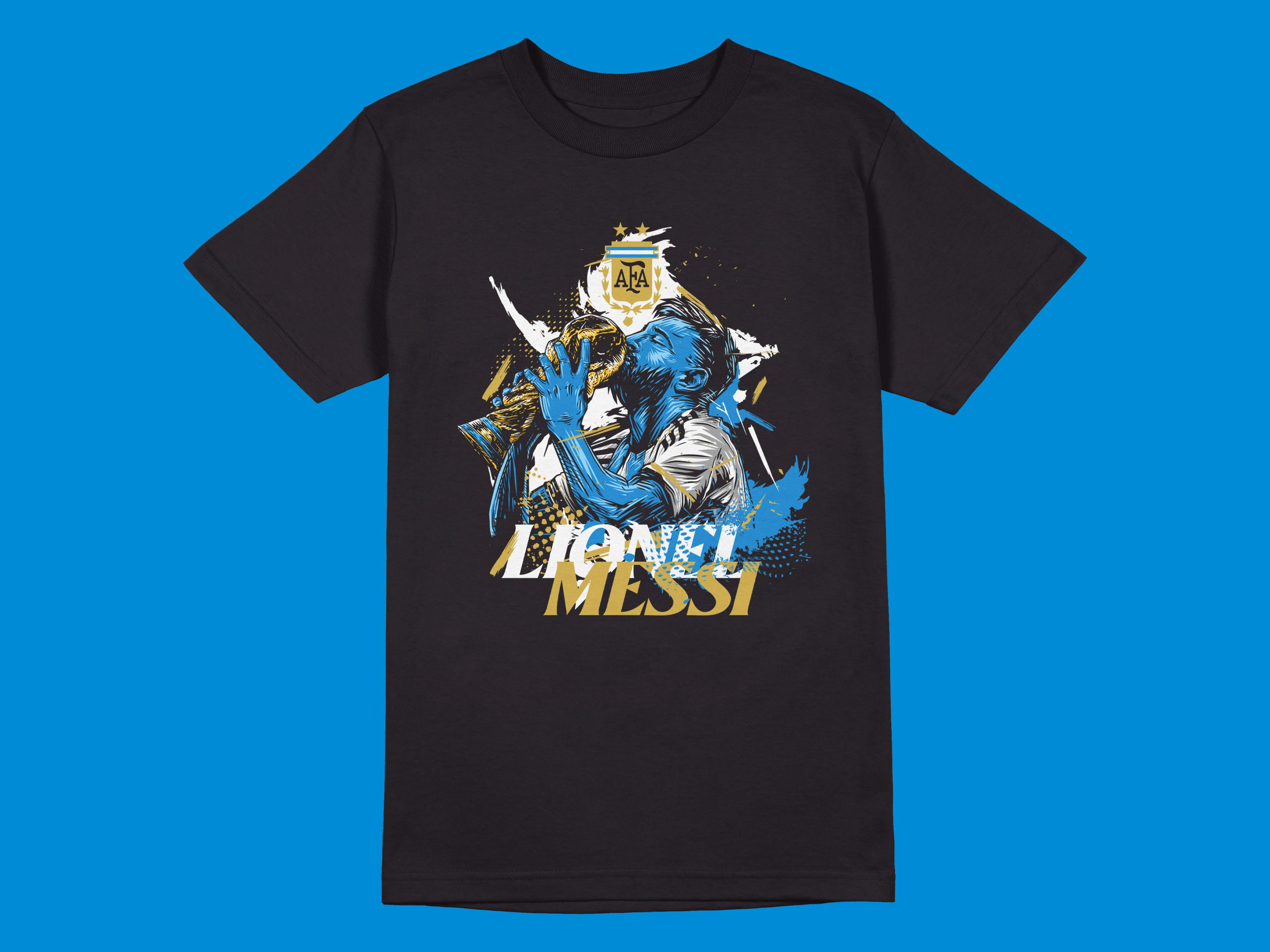 LIONEL MESSI WORLD CUP CHAMPIONS QATAR 2022 T-SHIRT ILLUSTRATION by