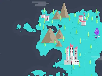 Game map: World 1 blue fantasy ios map monster mountains neon trees