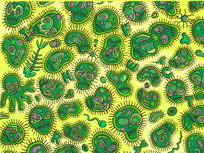 "Infection" screen print germs illustration poster printmaking screen print skulls
