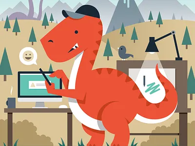 Designostrataur! bird cap computer dinosaur icon illustration imac office phone tweet working