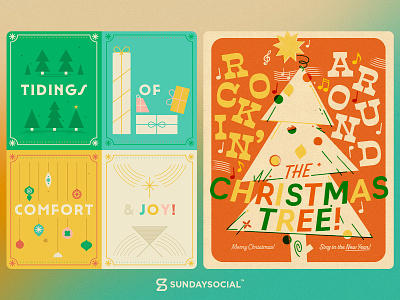 Christmas 🎁 Socials 🎷 christian christmas christmas tree gifts illustration instagram lyrics music postcard printmaking retro social media song
