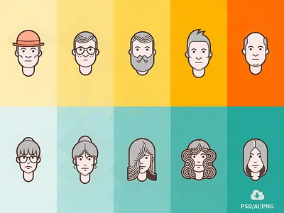 Free Set Of Material Design Flat Avatars ai avatars flat freebie material avatars material design png psd