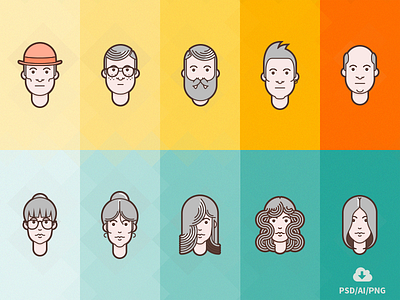 Free Set Of Material Design Flat Avatars ai avatars flat freebie material avatars material design png psd