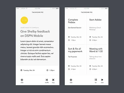 TaskSwipe - Light Theme app ios lists mobile productivity task typography white yellow