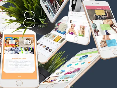 8 for Sketch 3 - Mobile UI Kit Part 6 app chat ecommerce free ios 8 iphone 6 multimedia profiles sketch3 social ui kit