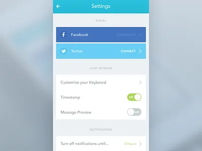 iOS App Settings screen app button chat facebook ios iphone messaging mobile screen settings toggle twitter