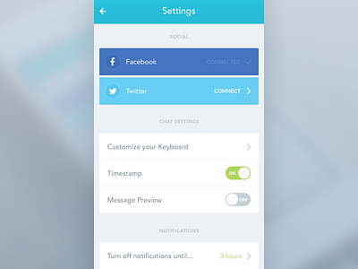 iOS App Settings screen app button chat facebook ios iphone messaging mobile screen settings toggle twitter