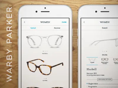 Warber Parker Mobile App branding filter glasses mobile app options redesign responsive ui ux warby parker