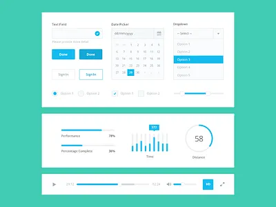 Free PSD: Flat UI Kit button calendar chart colour dropdown flat form free interface psd ui ui kit
