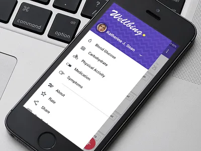 Wellbing - Sliding Nav android app design hamburger material menu navigation profile settings sliding ui ux