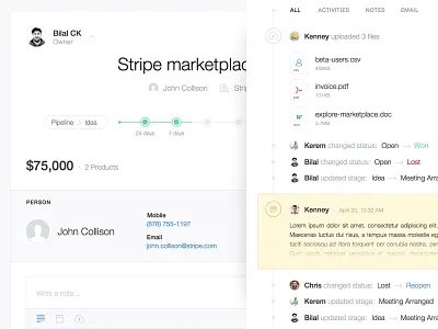 TeamWave - Deal Profile actions activity activity stream bangalore crm icons note profile teamwave ui ux wall