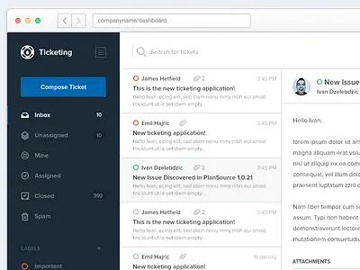 Ticketing / Customer Support bar design interface side support ticketing ui ux web