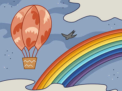 Balloon and rainbow | Transport illustration 2d air artwork ballon birds branding children clouds design graphic design illustration illustrator kind naivety postcard sky transport vector
