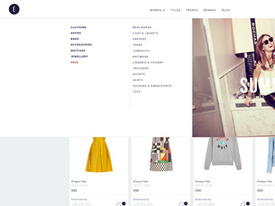 Mega Menu ecommerce editorial fashion mega menu navigation ui