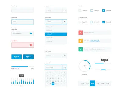 Flat UI kit - Full Set button calendar clean dropdown flat form graph interface kit minimal notification ui kit