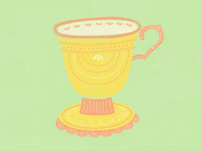 Teacup 2 coffee cup cute feminine girly green illustration linework tea teacup texture yellow