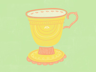 Teacup 2 coffee cup cute feminine girly green illustration linework tea teacup texture yellow