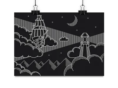 Sailing in the Clouds clouds lighthouse moon mountains sailing ship