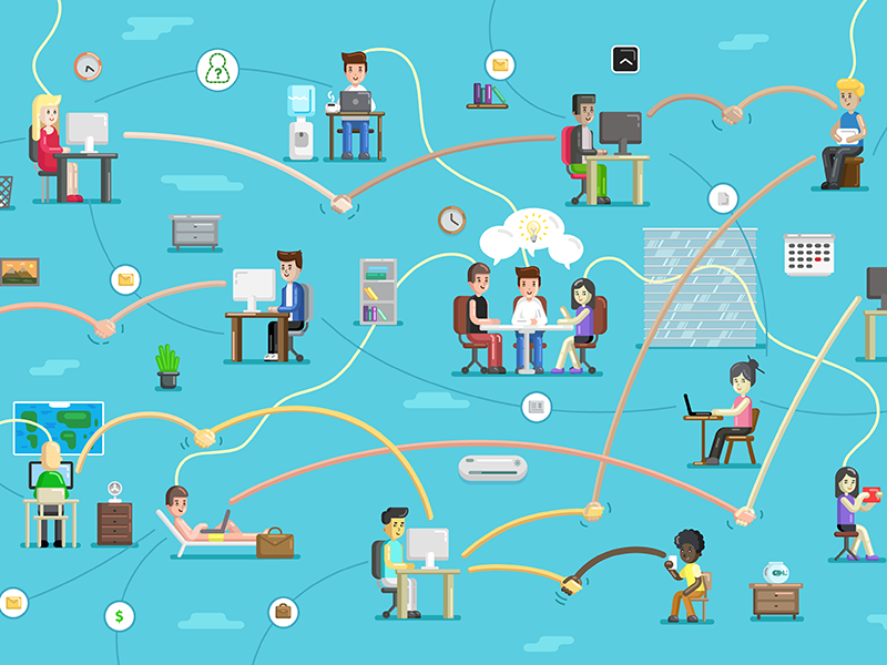 Company relationship characters computers fireart fireart studio long hands map office relationship