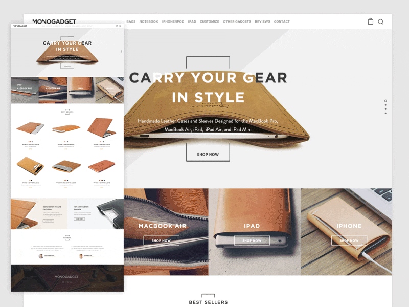 Monogadget Homapage features homepage interaction landing product shop ui ux web website