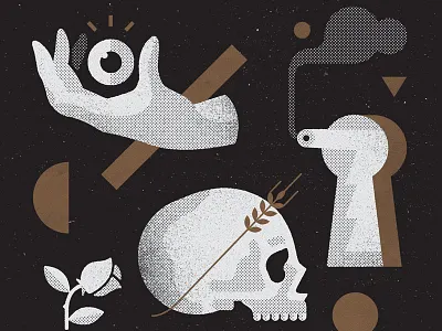 Print alcohol bottle bullet eye factory keyhole rose shapes skull smoke snake wheat