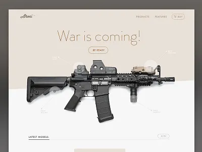 Armi landing page army guns landing light machine minimal page product site ui ux website