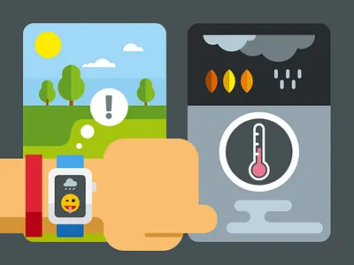 Weather app on smart watch app apple cloudy flat hand illustration kit8 notice smart thermometer watch weather