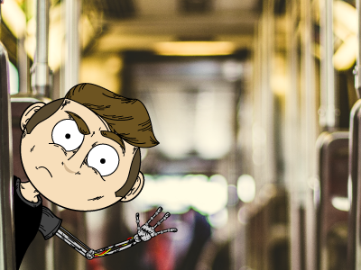 Bus Boy illustration mixed pen tool photo vector