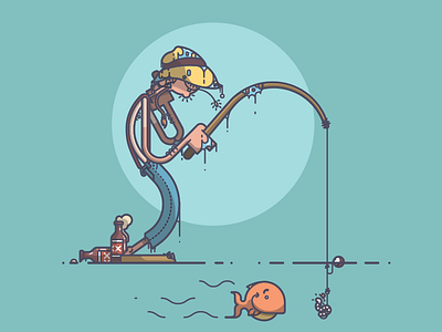 Sunburnt & Fishin' beer farmers tan fish fishing hick hungry illustration line art rattail sunburn worm