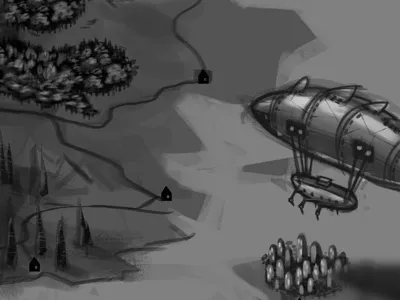 steampunk-ish map in progress cartography fantasy landscape map steampunk zeppelin