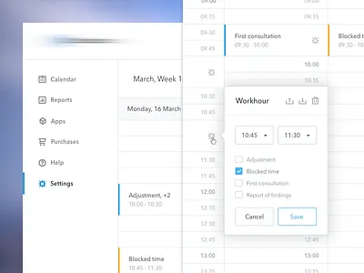 Manage Your Workhours calendar hour modal notifications popup schedule tooltip work workhour workhours