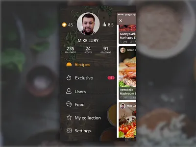 CookTime - Sidebar app clean cook ios iphone recipes sidebar sketch ui ux