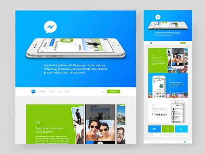 Facebook Messenger Site colorful grid layout light marketing site mobile web design