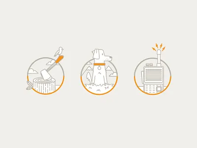 Icons ax badge design dog icon identity illustration mountains outdoors vector walkie talkie wilderness