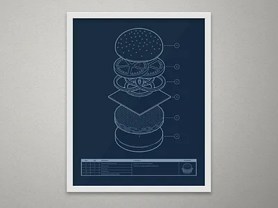 Blueprint Burger blueprint burger exploded ikea illustration infographic instructions isometric print screen print silkscreen technical