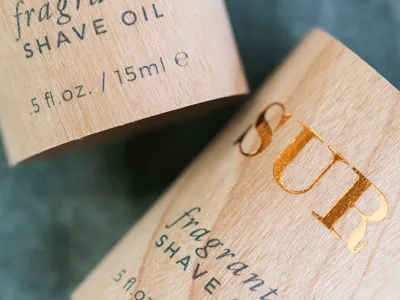 ALOS packaging detail foil stamp packaging veneer