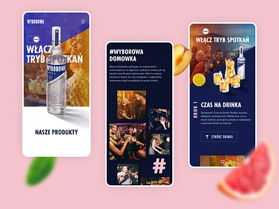 Wyborowa Vodka - Mobile Website alcohol cocktails colorful design fresh fruit generator lemon mint mobile party pastel people pink product product page ui vodka website wyborowa