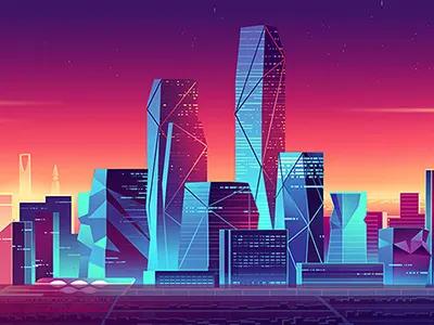 King Abdullah Financial Center_Riyadh financial futur illustration light riyadh saudia skycrapers sun urban