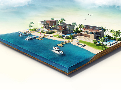 Island of happiness 3d beach earth island yacht