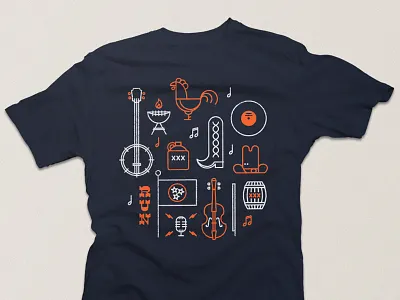 Brooks Nashville - Icons country icons illustration instruments music print rooster shirt texture tshirt vector