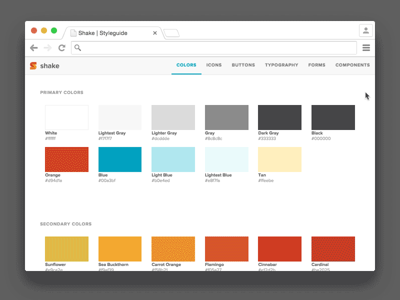 Shake - Styleguide brand buttons colors forms icons palette styleguide styles