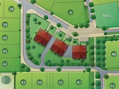 Housing estate map 3 rebound carte city housing estate immeuble lotissement map small building tree vector